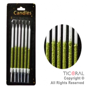 VELA GIBREADA 10 CM DUO COLOR VERDE BLANCO CON PORTAVELA x 6 UNIDADES